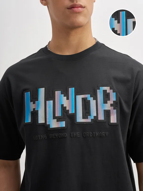 Highlander Men Black Printed Round Neck T-Shirt