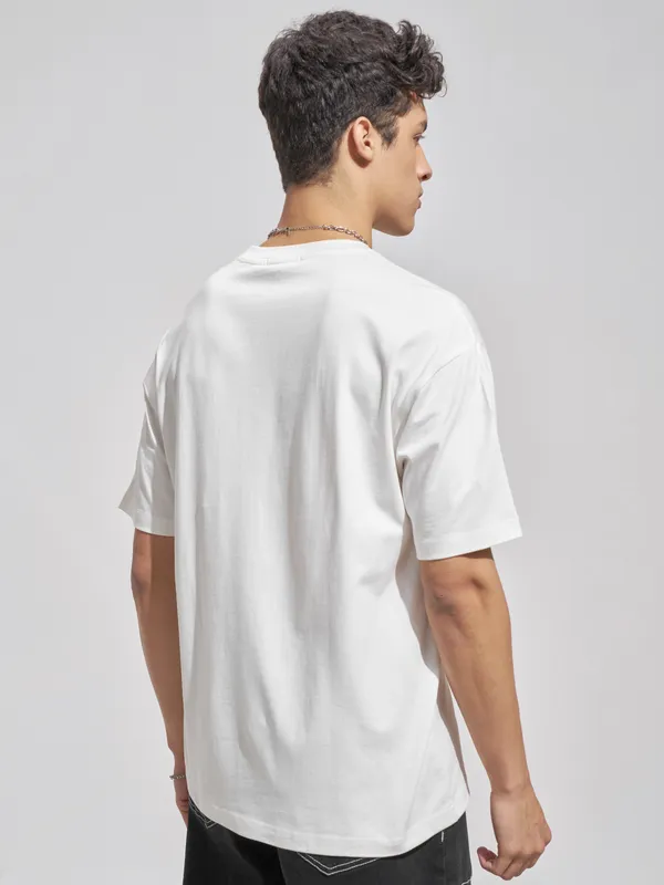 Highlander Men White Printed Round Neck T-Shirt