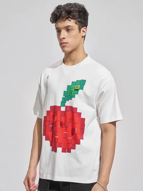 Highlander Men White Printed Round Neck T-Shirt