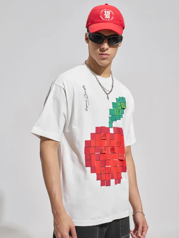 Highlander Men White Printed Round Neck T-Shirt