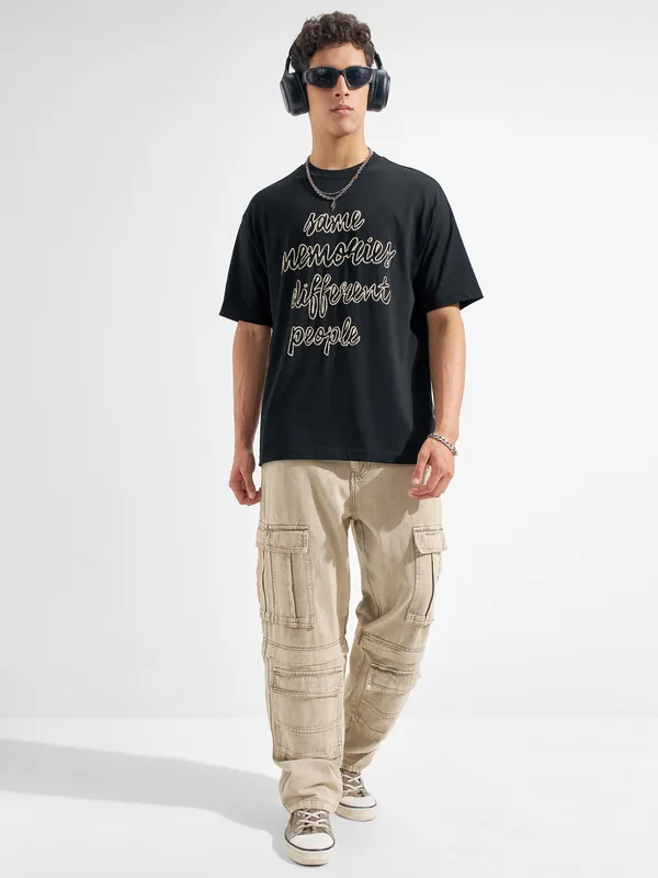 Highlander Men Black Printed Round Neck T-Shirt