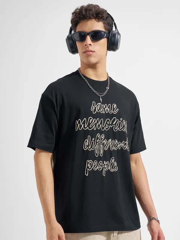 Highlander Men Black Printed Round Neck T-Shirt