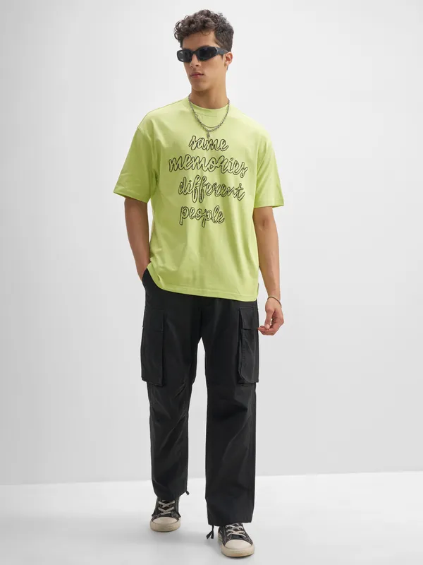 Highlander Men Green Printed Round Neck T-Shirt