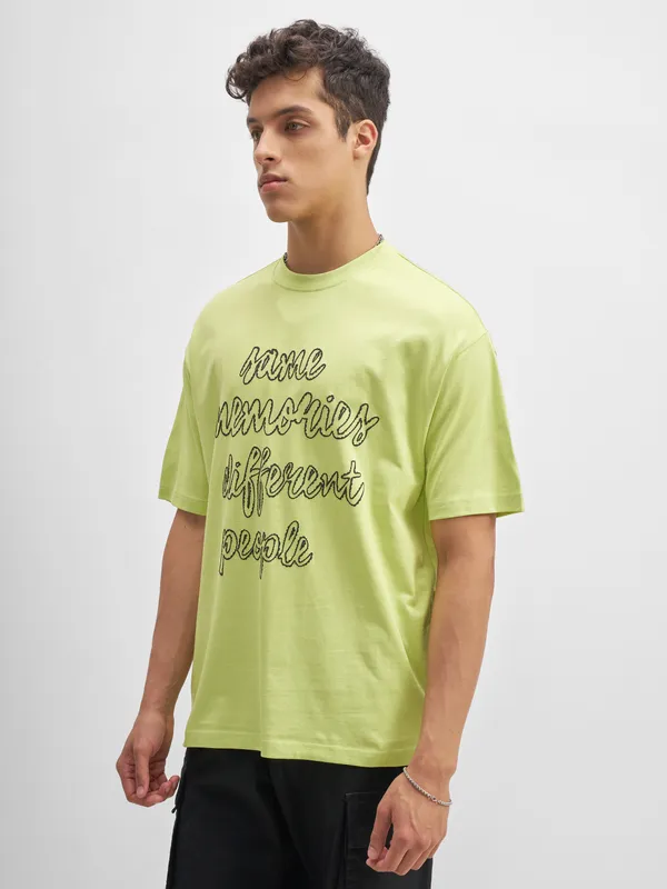 Highlander Men Green Printed Round Neck T-Shirt