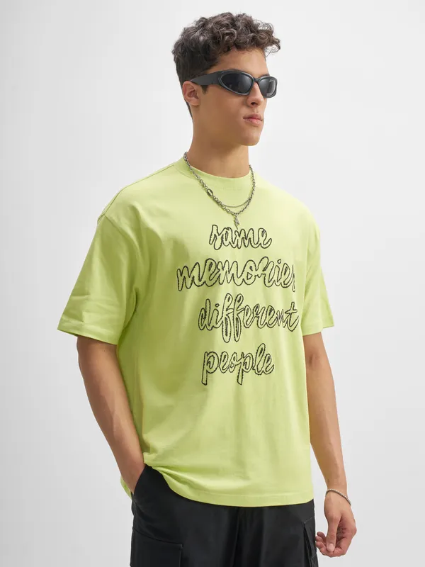 Highlander Men Green Printed Round Neck T-Shirt