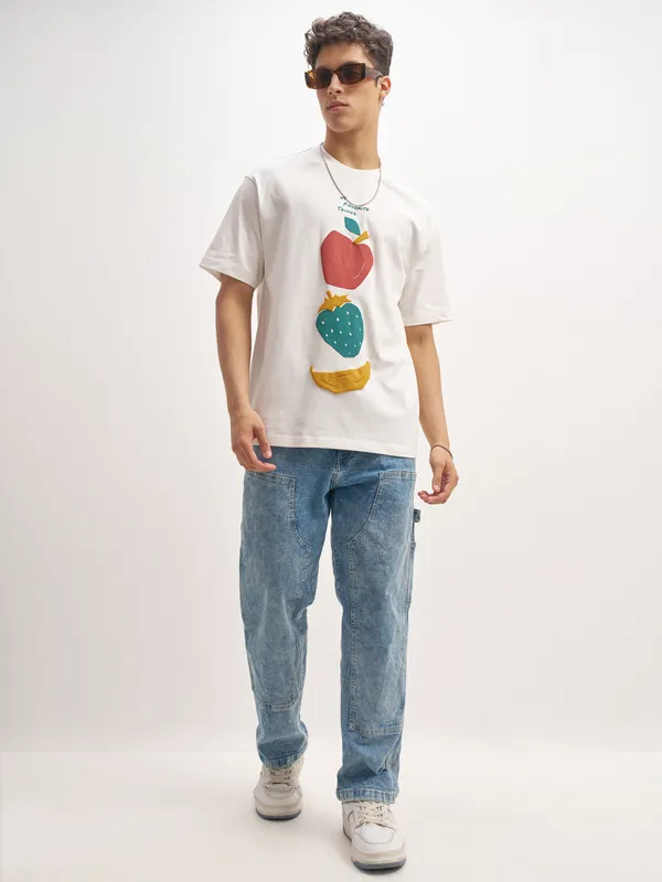 Highlander Men White Printed Round Neck T-Shirt