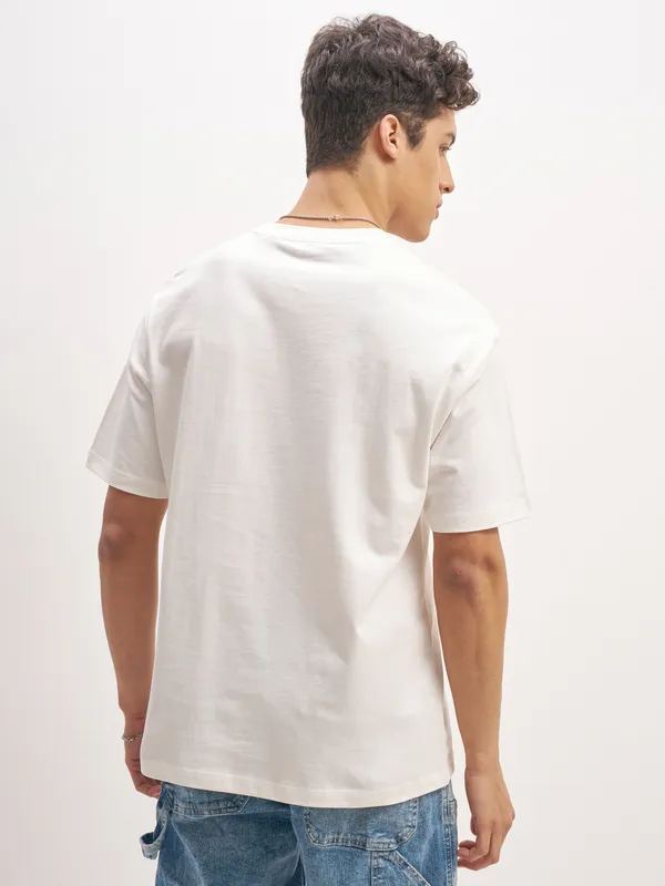 Highlander Men White Printed Round Neck T-Shirt