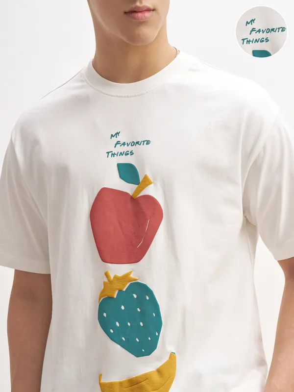 Highlander Men White Printed Round Neck T-Shirt