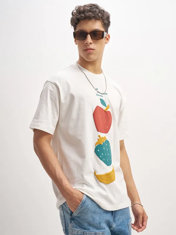 Highlander Men White Printed Round Neck T-Shirt