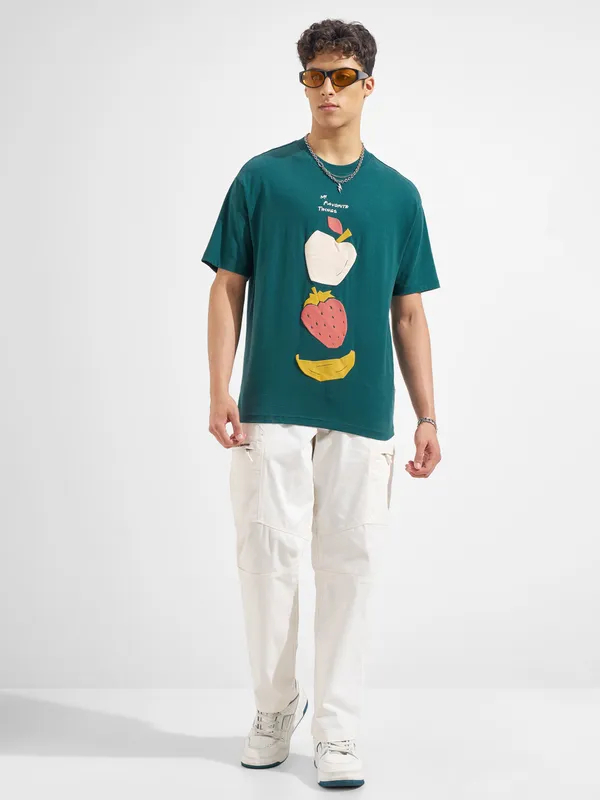 Highlander Men Green Printed Round Neck T-Shirt