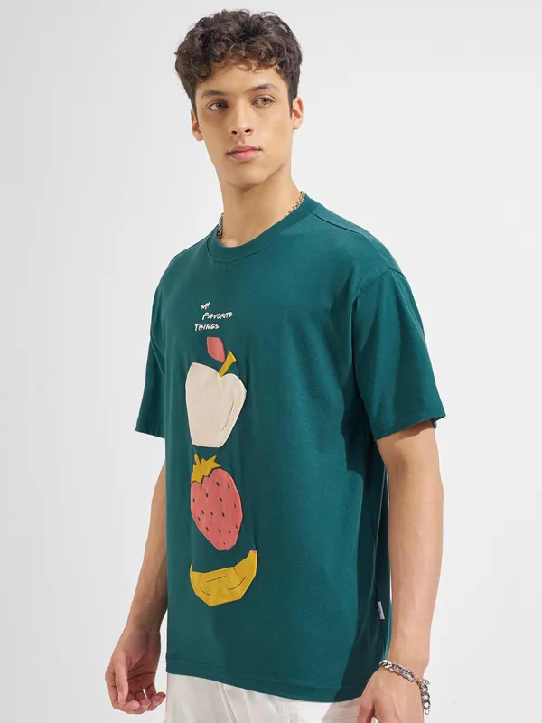 Highlander Men Green Printed Round Neck T-Shirt