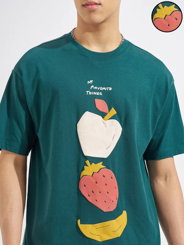 Highlander Men Green Printed Round Neck T-Shirt