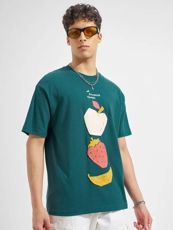 Highlander Men Green Printed Round Neck T-Shirt