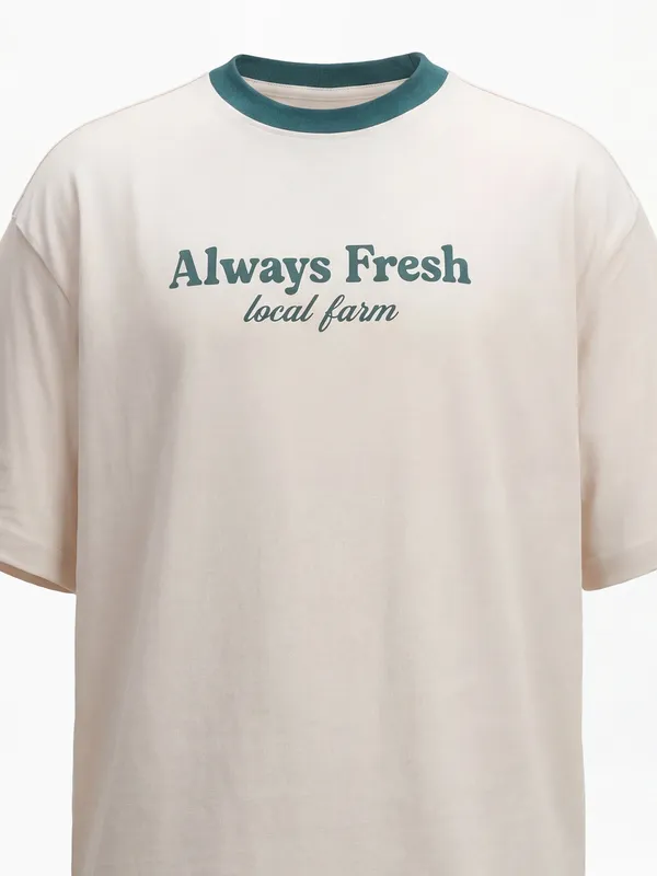 Highlander Men Beige Printed Round Neck T-Shirt