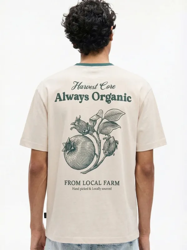 Highlander Men Beige Printed Round Neck T-Shirt