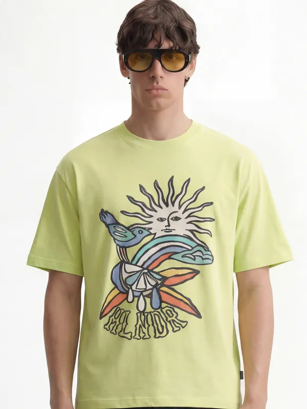 Highlander Men Green Printed Round Neck T-Shirt