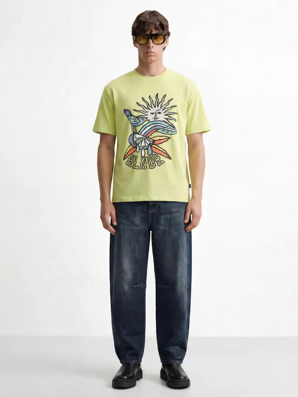 Highlander Men Green Printed Round Neck T-Shirt