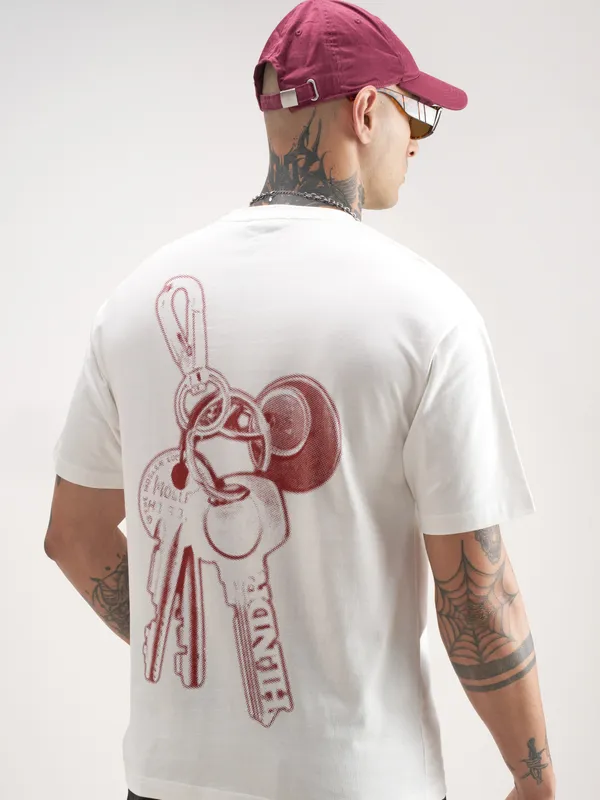 Highlander Men White Printed Round Neck T-Shirt