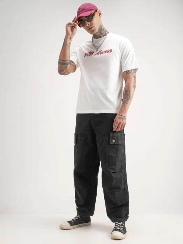 Highlander Men White Printed Round Neck T-Shirt