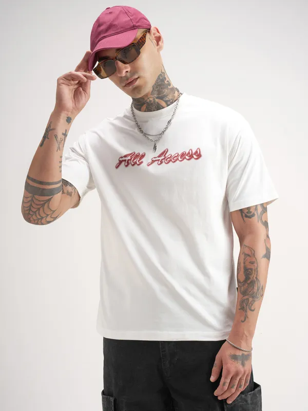 Highlander Men White Printed Round Neck T-Shirt