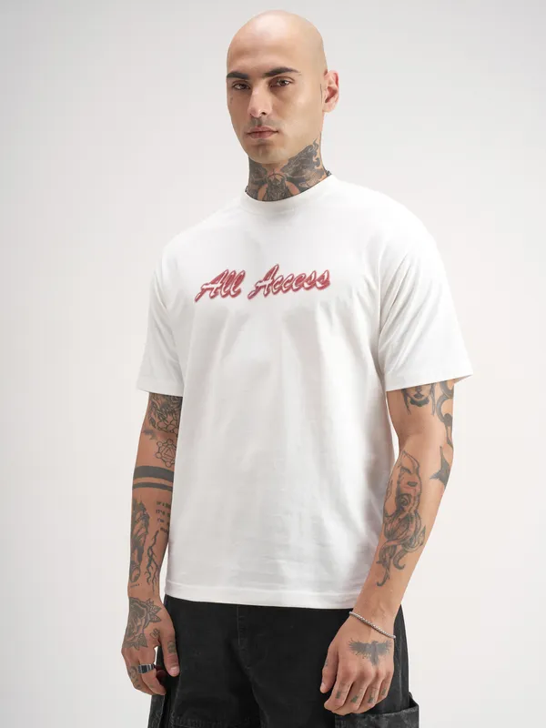 Highlander Men White Printed Round Neck T-Shirt