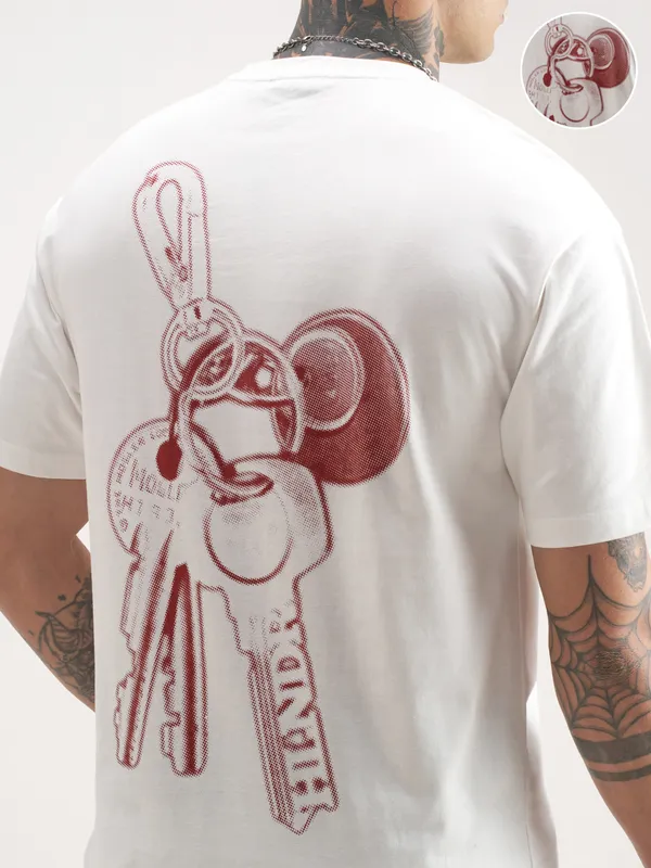 Highlander Men White Printed Round Neck T-Shirt