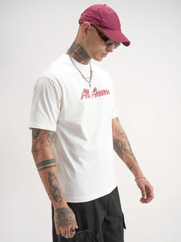 Highlander Men White Printed Round Neck T-Shirt