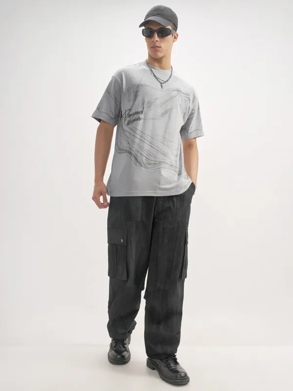 Highlander Men Grey Printed Round Neck T-Shirt