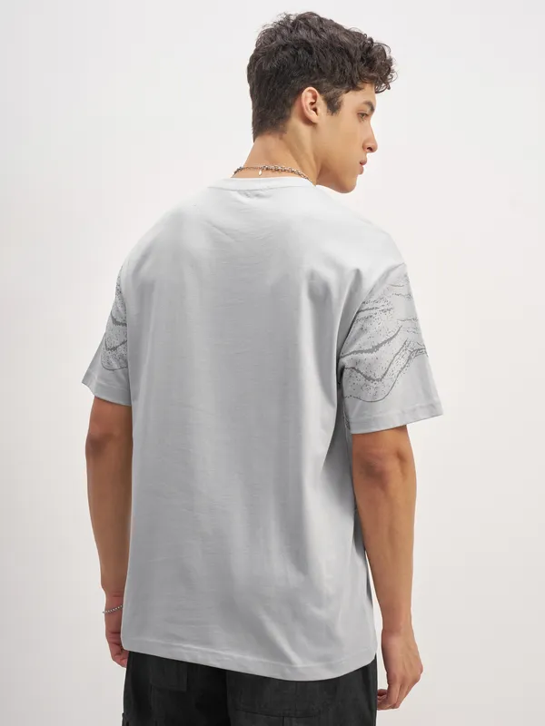 Highlander Men Grey Printed Round Neck T-Shirt