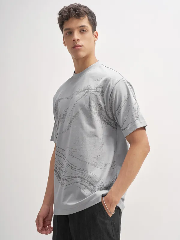 Highlander Men Grey Printed Round Neck T-Shirt