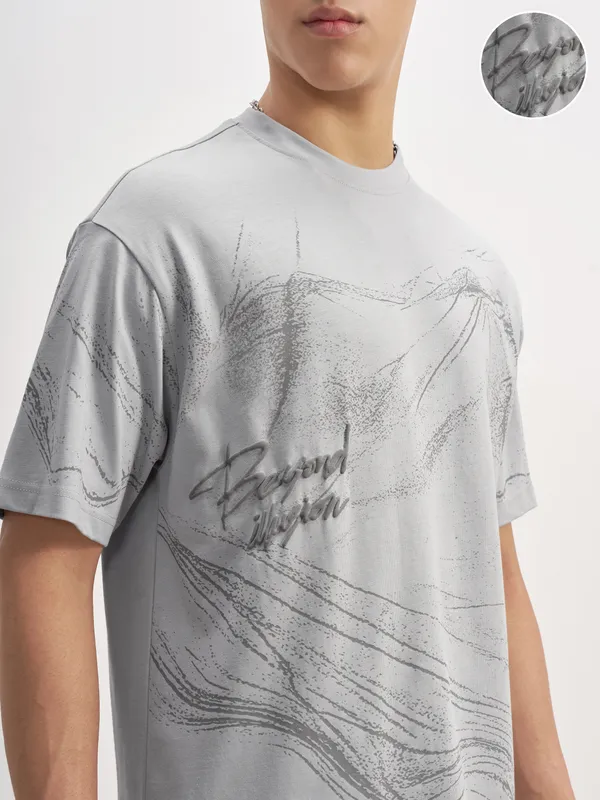 Highlander Men Grey Printed Round Neck T-Shirt