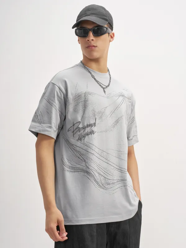 Highlander Men Grey Printed Round Neck T-Shirt