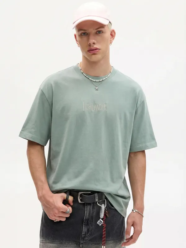 Highlander Men Green Printed Round Neck T-Shirt