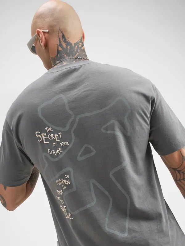 Highlander Men Grey Printed Round Neck T-Shirt