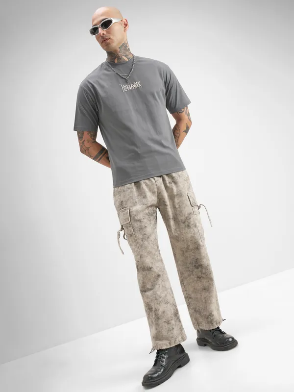 Highlander Men Grey Printed Round Neck T-Shirt