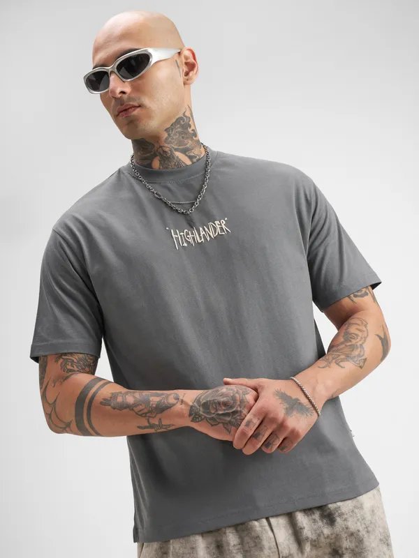 Highlander Men Grey Printed Round Neck T-Shirt