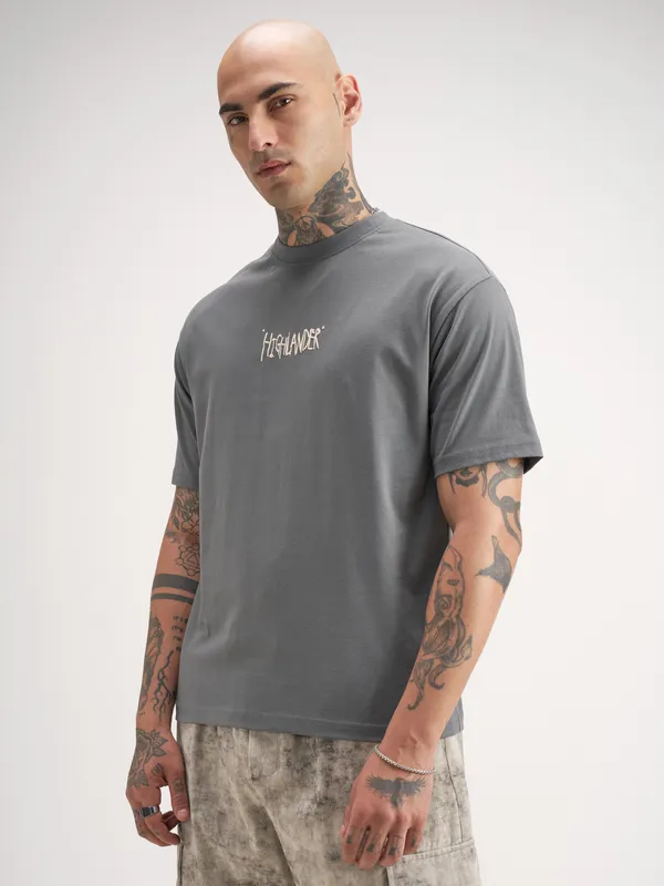 Highlander Men Grey Printed Round Neck T-Shirt