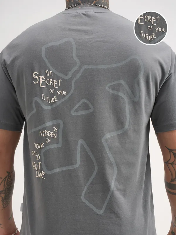 Highlander Men Grey Printed Round Neck T-Shirt