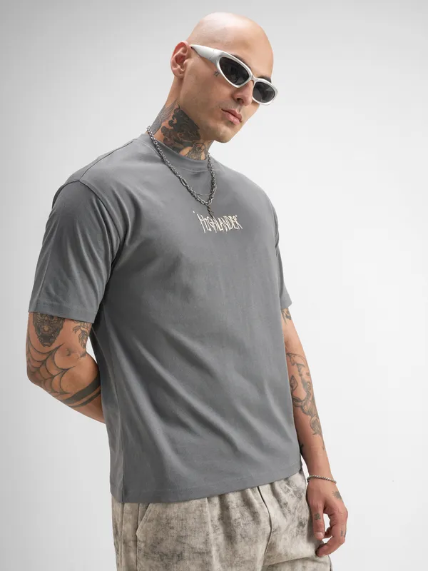 Highlander Men Grey Printed Round Neck T-Shirt