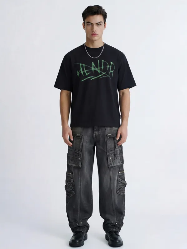 Highlander Men Black Printed Round Neck T-Shirt