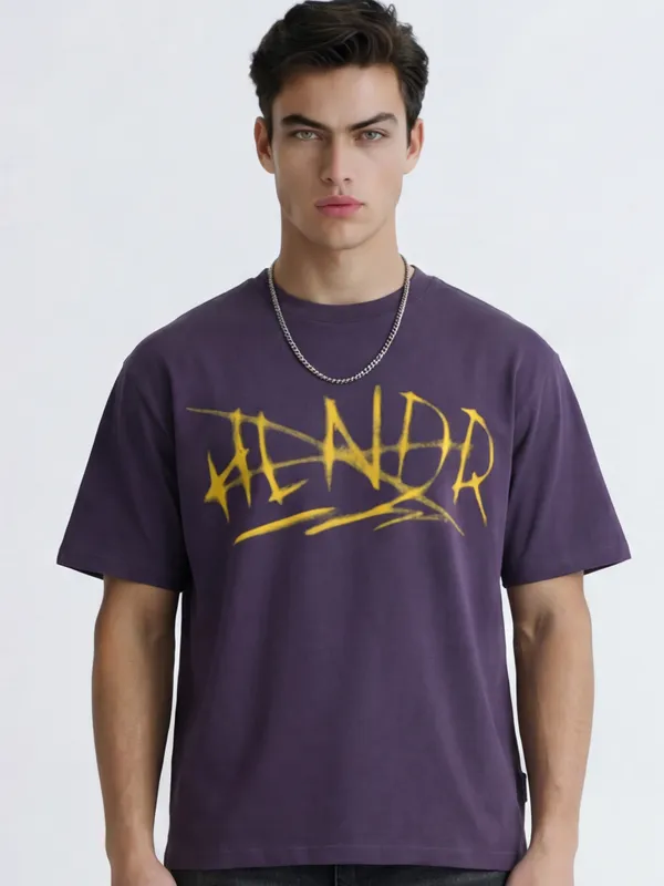 Highlander Men Purple Printed Round Neck T-Shirt