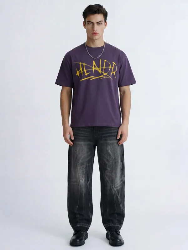 Highlander Men Purple Printed Round Neck T-Shirt