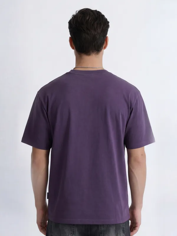 Highlander Men Purple Printed Round Neck T-Shirt
