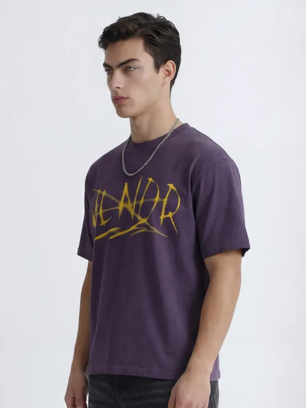 Highlander Men Purple Printed Round Neck T-Shirt