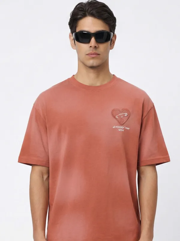 Highlander Men Brown Printed Round Neck T-Shirt