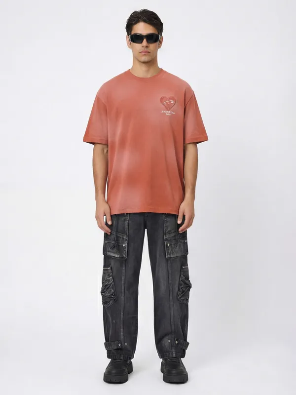 Highlander Men Brown Printed Round Neck T-Shirt