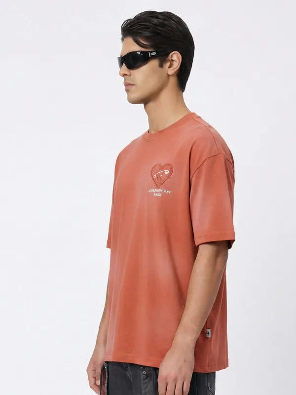 Highlander Men Brown Printed Round Neck T-Shirt