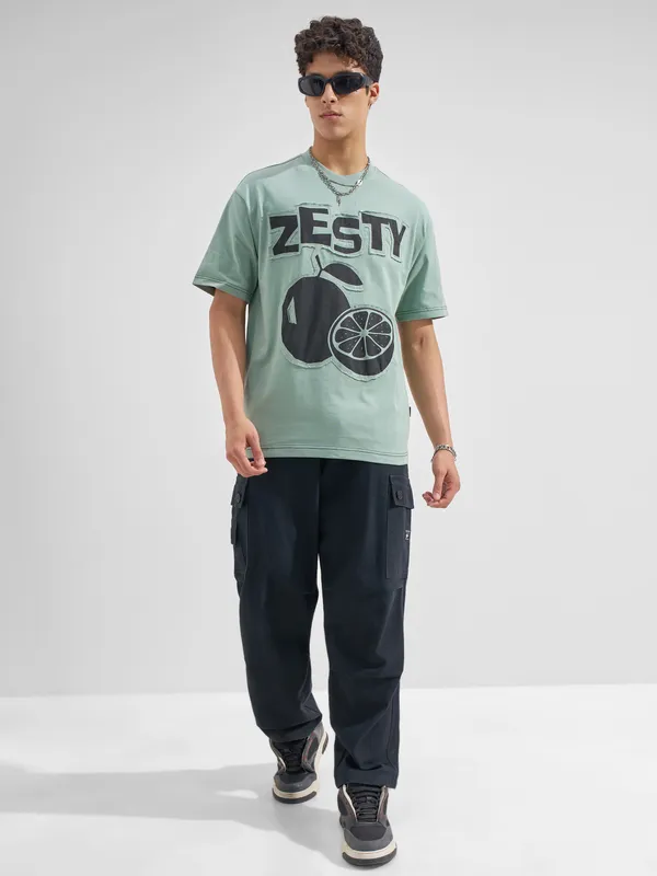 Highlander Men Green Applique Round Neck  T-Shirt