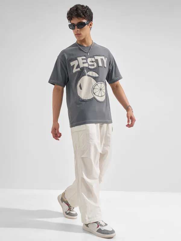 Men Applique Round Neck T-Shirt