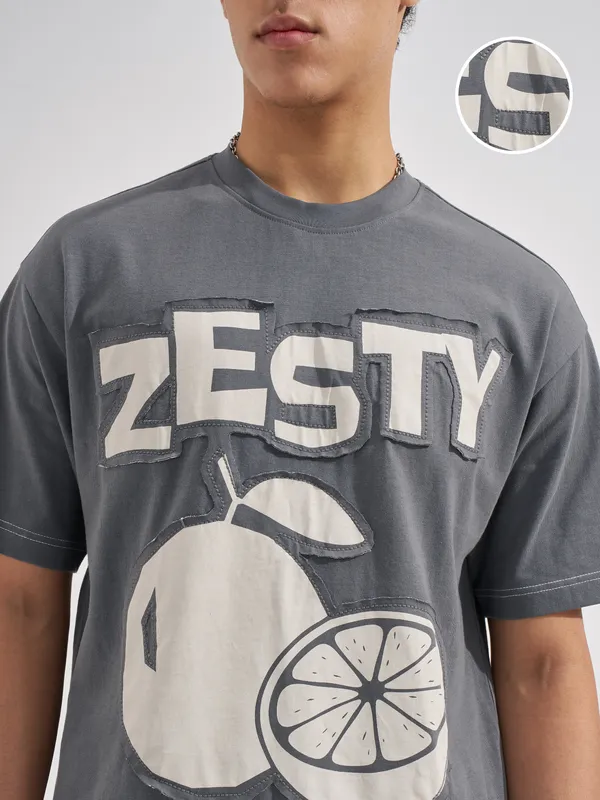 Men Applique Round Neck T-Shirt